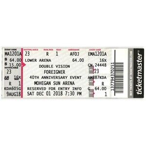2018 Foreigner Full Complete Concert Ticket Stub Uncasville CT